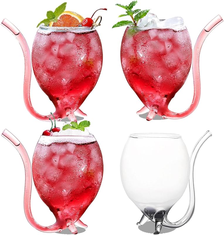 INFTYLE Vampire Wine Glasses with Built-In Straw (Set of 4)