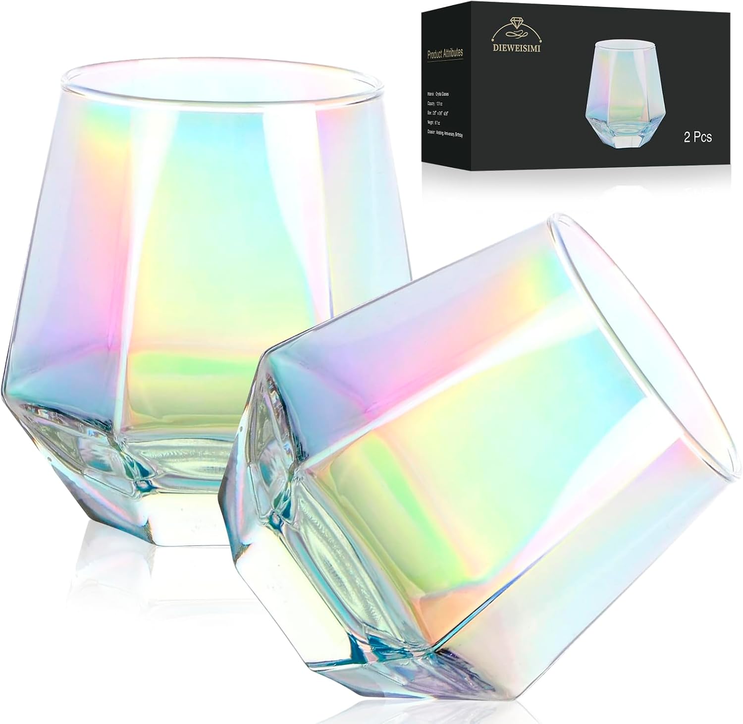 Diamond Stemless Wine Glasses - Iridescent Glassware