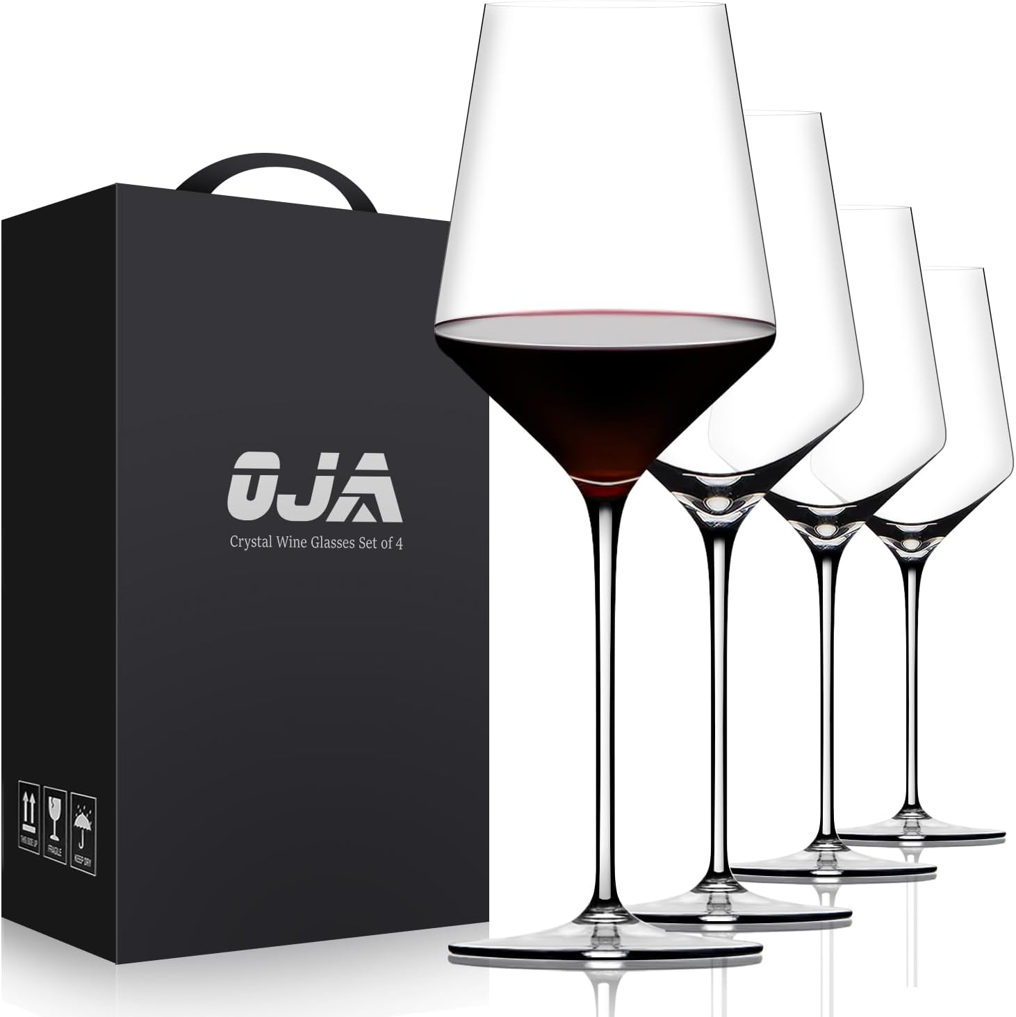 OJA Premium Hand-Blown Crystal Red Wine Glasses (Set of 4)