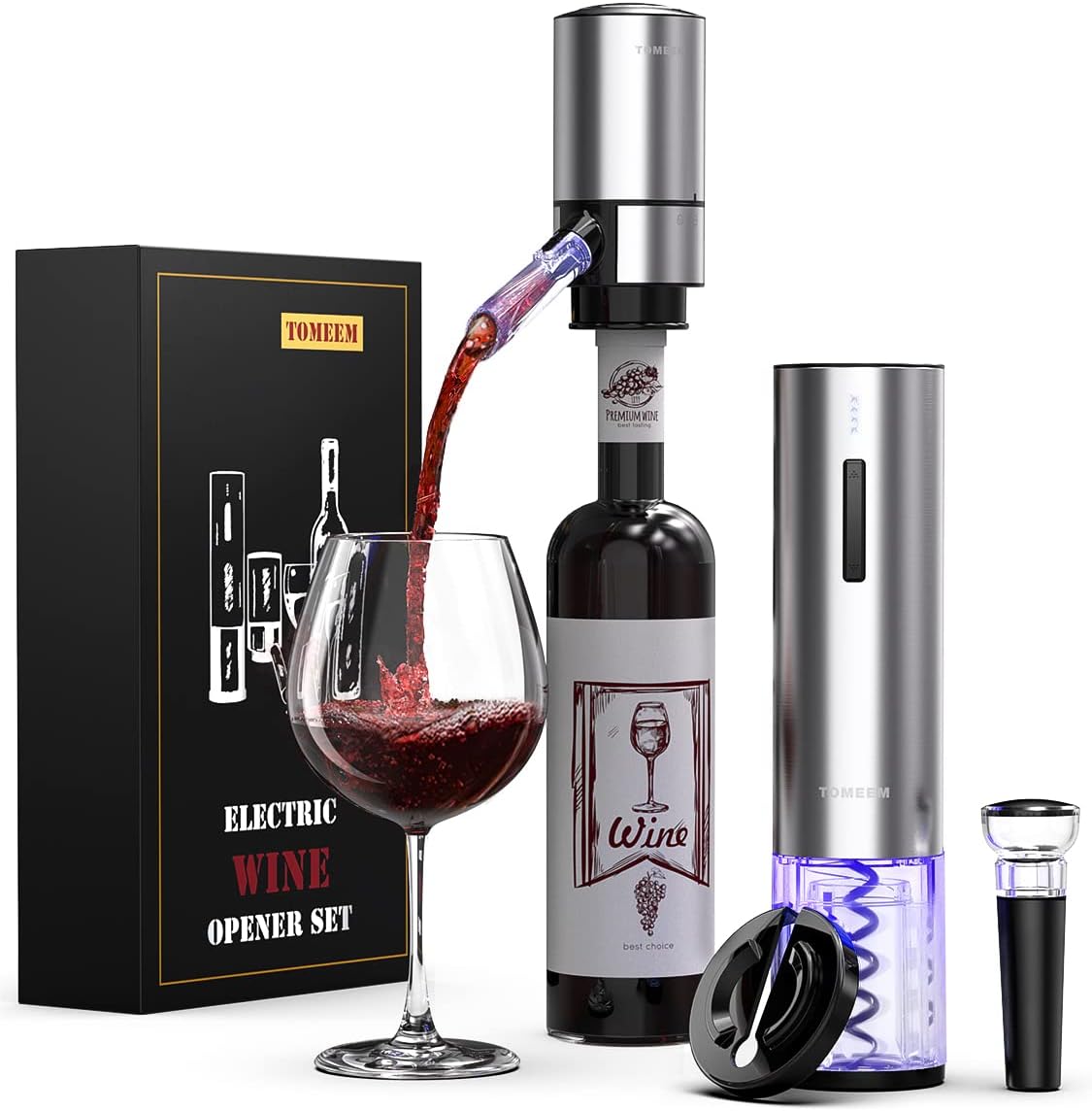 Luxury 4-in-1 Rechargeable Electric Wine Gift Set with Charging Base