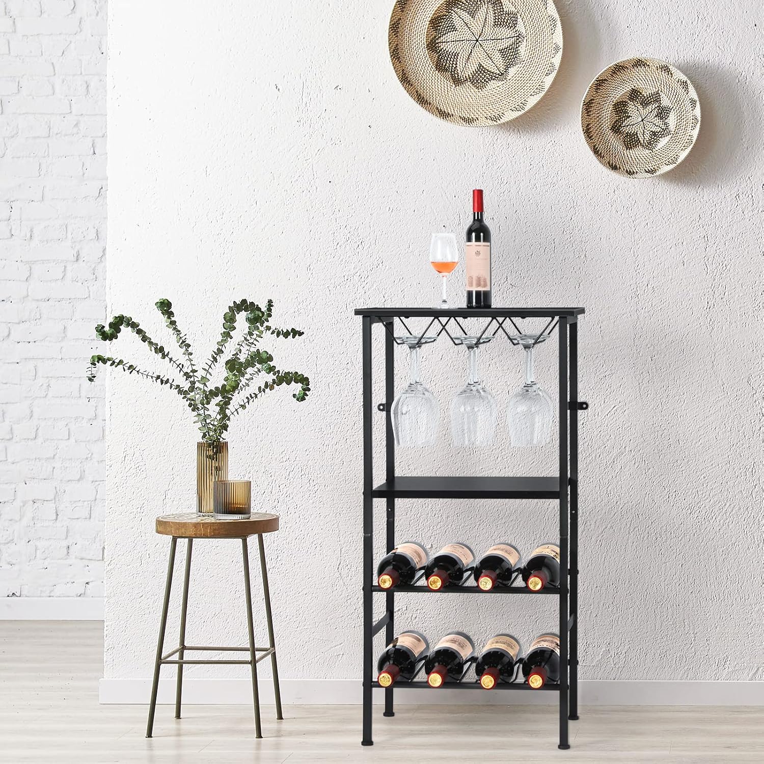 Wine Holder Stand with Wine Storage and Bottle Shelf